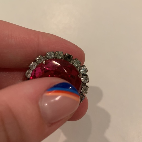 Pink and Clear Rhinestoned Clip On Earrings - Picture 7 of 7